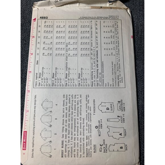 Simplicity Misses Blouse Sewing Pattern sz 8-22 4882 - uncut - Picture 4 of 9